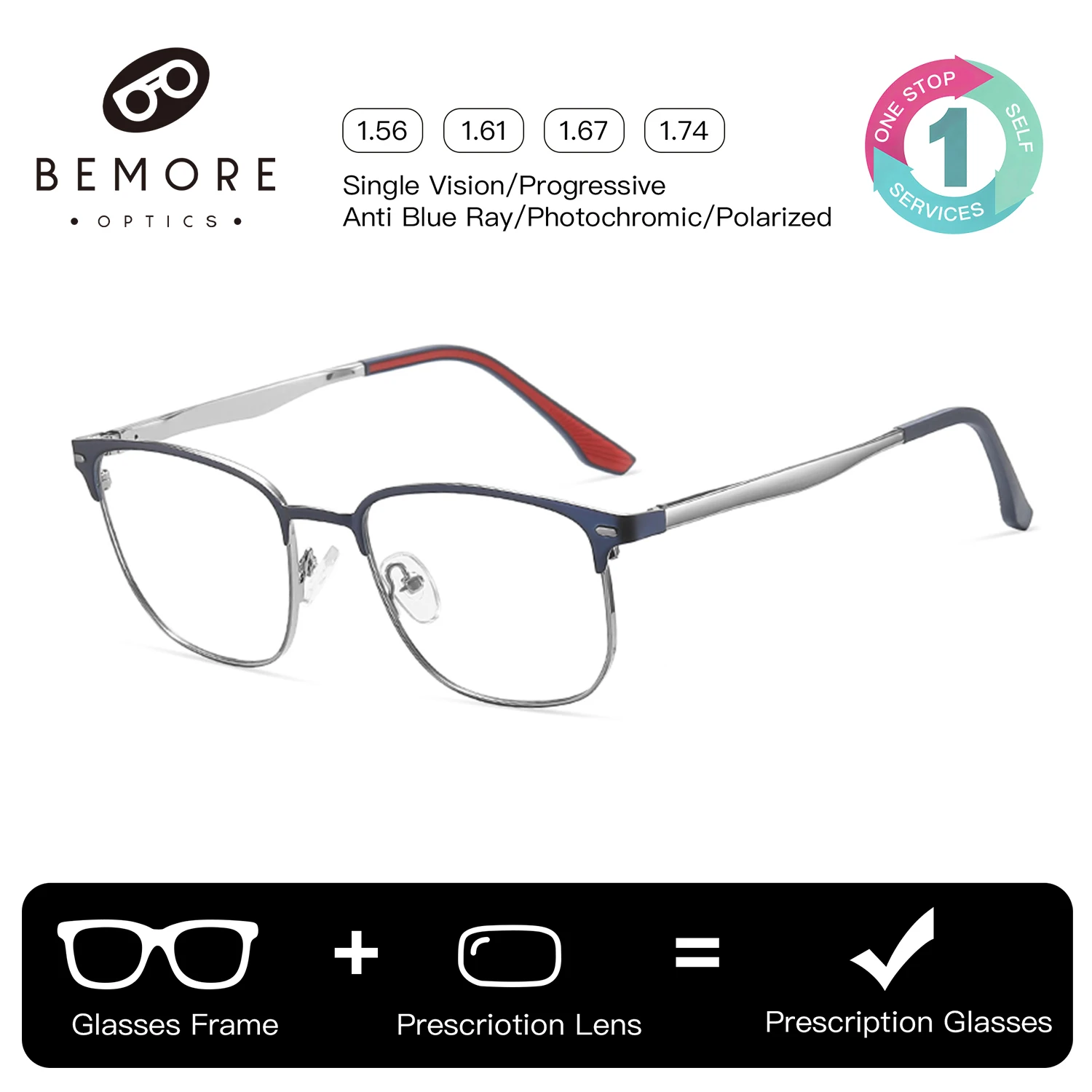 

Очки BEMORE 2026: Модные высококачественные металлические квадратные прогрессивные мультифокальные очки с фильтром синего света и диоптриями