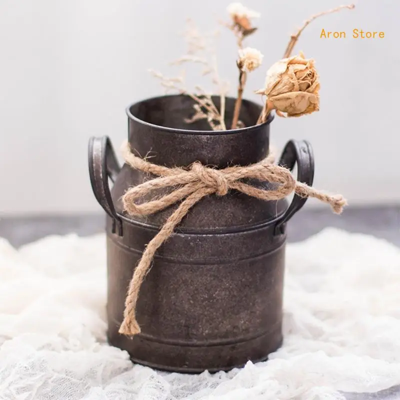 Flower Pot Iron Home Retro Flower Vase Garden Plant Flowerpot Succulent Decor H3CF