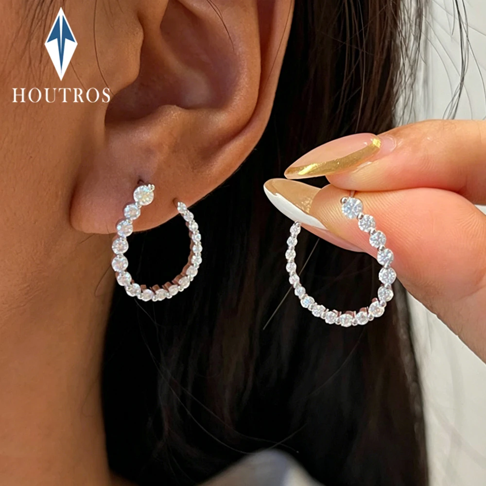 Open Circle Full Moissanite Stud Earrings Round Cut Floating Bubble Prong Earrings for Women S925 Silver Party Wedding Jewelry