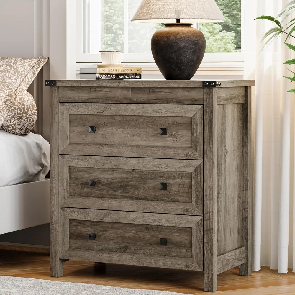 

Dresser for Bedroom with 3 Drawers, Small Chests of Drawers, 26.5" Wide Farmhouse Wood Nightstand Bedside Cabinet End Table