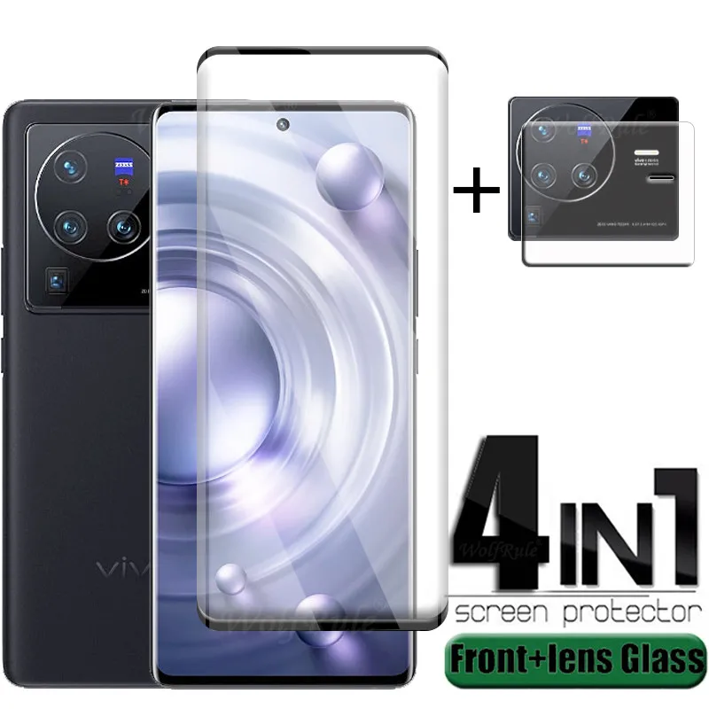 4in1 For Vivo X80 Pro Glass For Vivo X80 Pro Tempered Glass 9H Full Curved Phone Film Screen Protetor For Vivo X80 Pro Len Glass