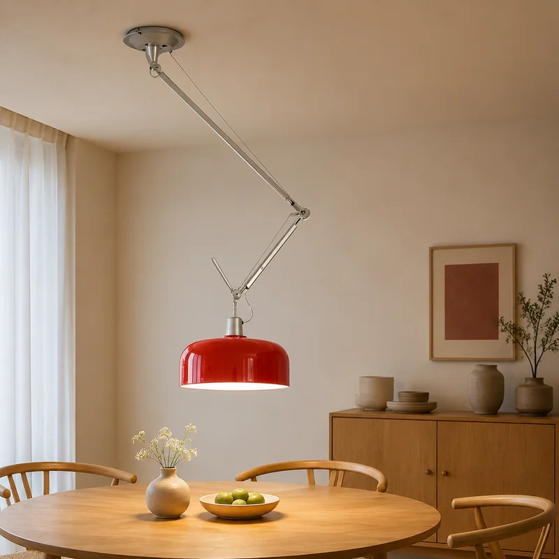 Modern Aluminum Adjustable Arm Pendant Fixture Minimalist Extendable Ceiling Fixture Dining Room Kitchen Counter Pendant Lamp