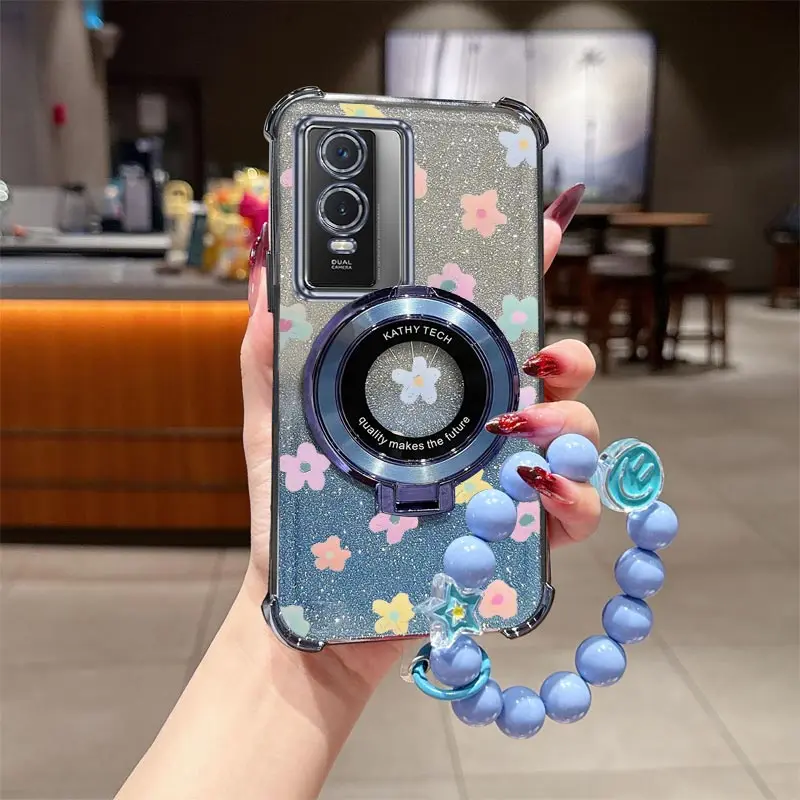 حبة حزام بريق لطيف الزهور حامل هاتف الحال بالنسبة لهواوي الشرف 9X برو 60 70 80 90 100 200 300 برو الترا Y9s حامل غطاء