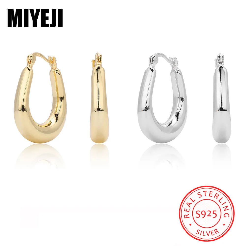 MIYEJI Real S925 Sterling Silver INS Smooth Oval Geometry Hoop Earrings For Women Daily Wear Classic Fine Jewelry Accessible