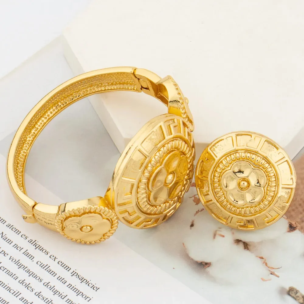 YM Manschettenarmreif und Ring-Schmuckset für Dubai, afrikanische Farbe, Handarmband, Cocktail-Ring, Schmuckset für Hochzeiten, Braut 5