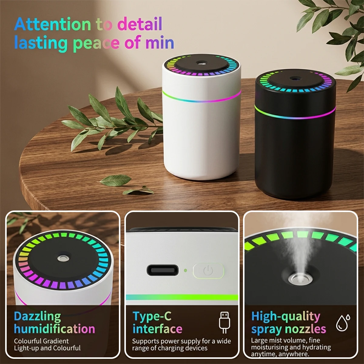 180ml Mini Humidifier 3 Modes Aromatherapy Essential Oil Air Purifier Sleeping Car Carrying Home LED RGB Light USB Powered