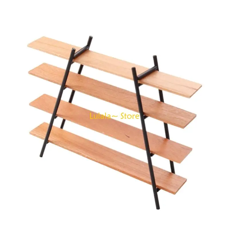 y4qa رف عرض خشبي مع 4 طبقات تخزين لإكسسوارات منزل الدمية 1/12 مقياس مصغرة للأثاث مشهد عرض الدعائم