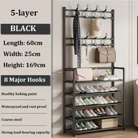 Clothes Hanger Multi-Layer Shoe Rack Shelf Floor Standing Coat Racks Assemble Cloth Storage With Hooks Sneakers Organizer