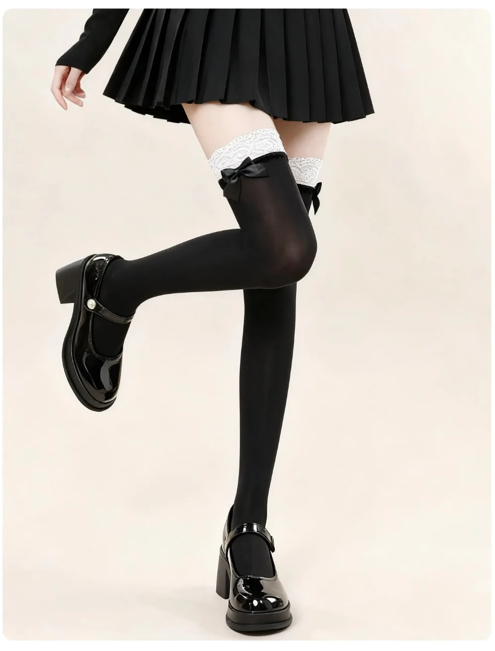 8D Ultra Sheer schwarze oberschenkelhohe Strümpfe mit Schleife, transparente Nylonstrümpfe für Damen, elegante Socken für den täglichen Gebrauch, Party, Cosplay, JK, Lolita – Detail 25