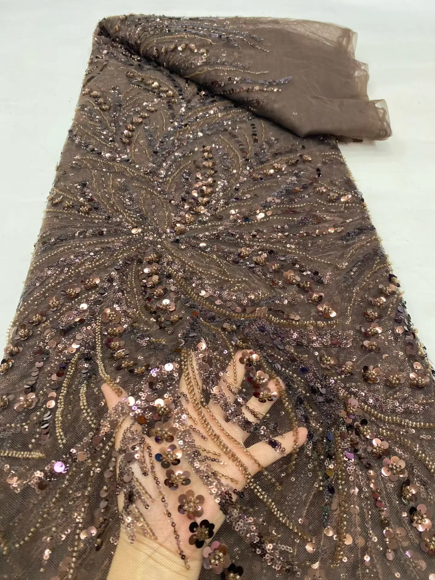 

2026 Premiu Nigerian Lace Fabric - Luxury Embroidered Guipure Tulle with Sequins for Wedding/Bridal Gowns African Design 5 Yards