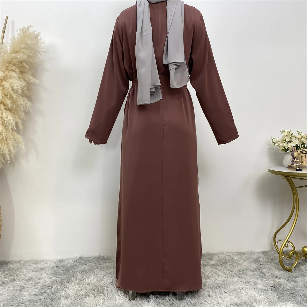 عباية إسلامية موضة جديدة فستان ساخن تركيا العربية دبي رداء بلون سادة مع جيوب فستان نسائي طويل 36