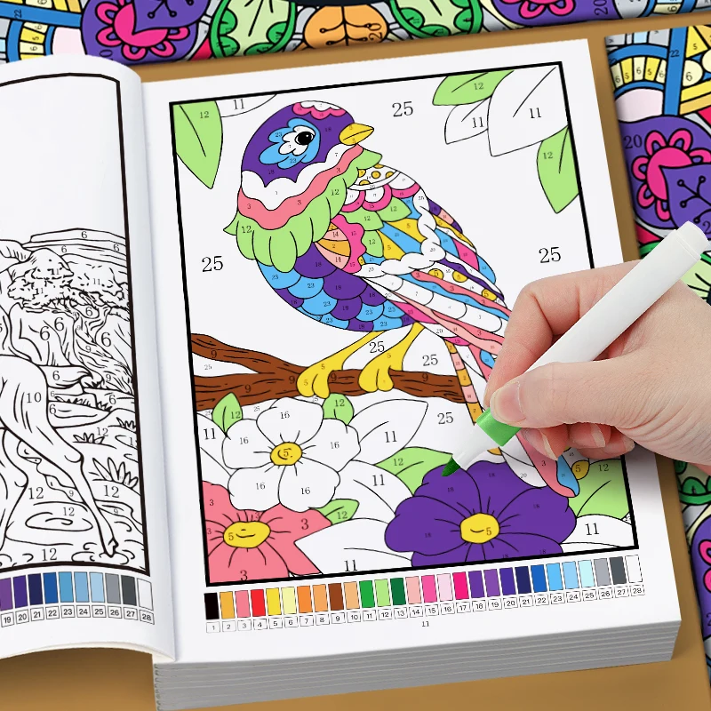 Adult Coloring Book 32 Pages - Floral & Mandala Designs Color by Number Stress Relief Relaxation Therapy Activity Book