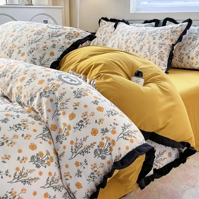 Aerobic print washable French style lace quilt cover single piece bedding, no pillowcase