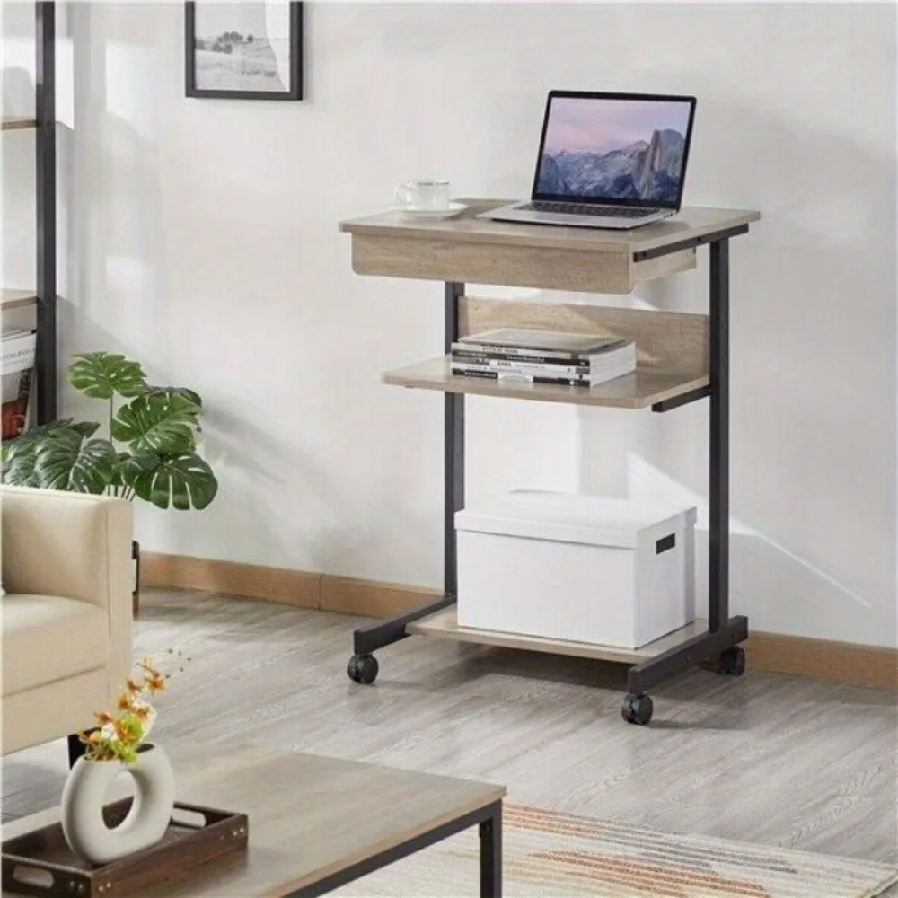 

Small Rolling Computer Desk Home Office Tray Desk Workstation Writing Desk Gray