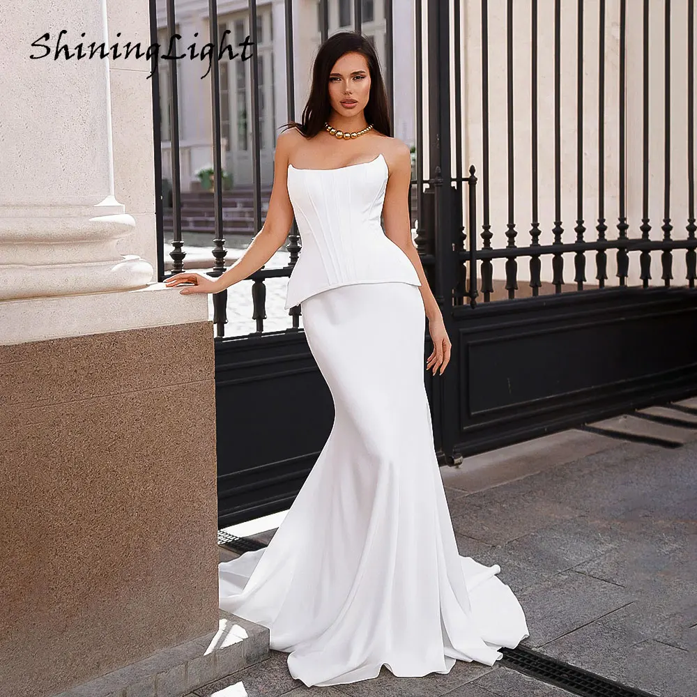 

ShiningLight Gothic Silhouette Strapless Wedding Dresses Sleeveless Lace-Up Corset Satin Elegant Women Bridal Gowns Customized