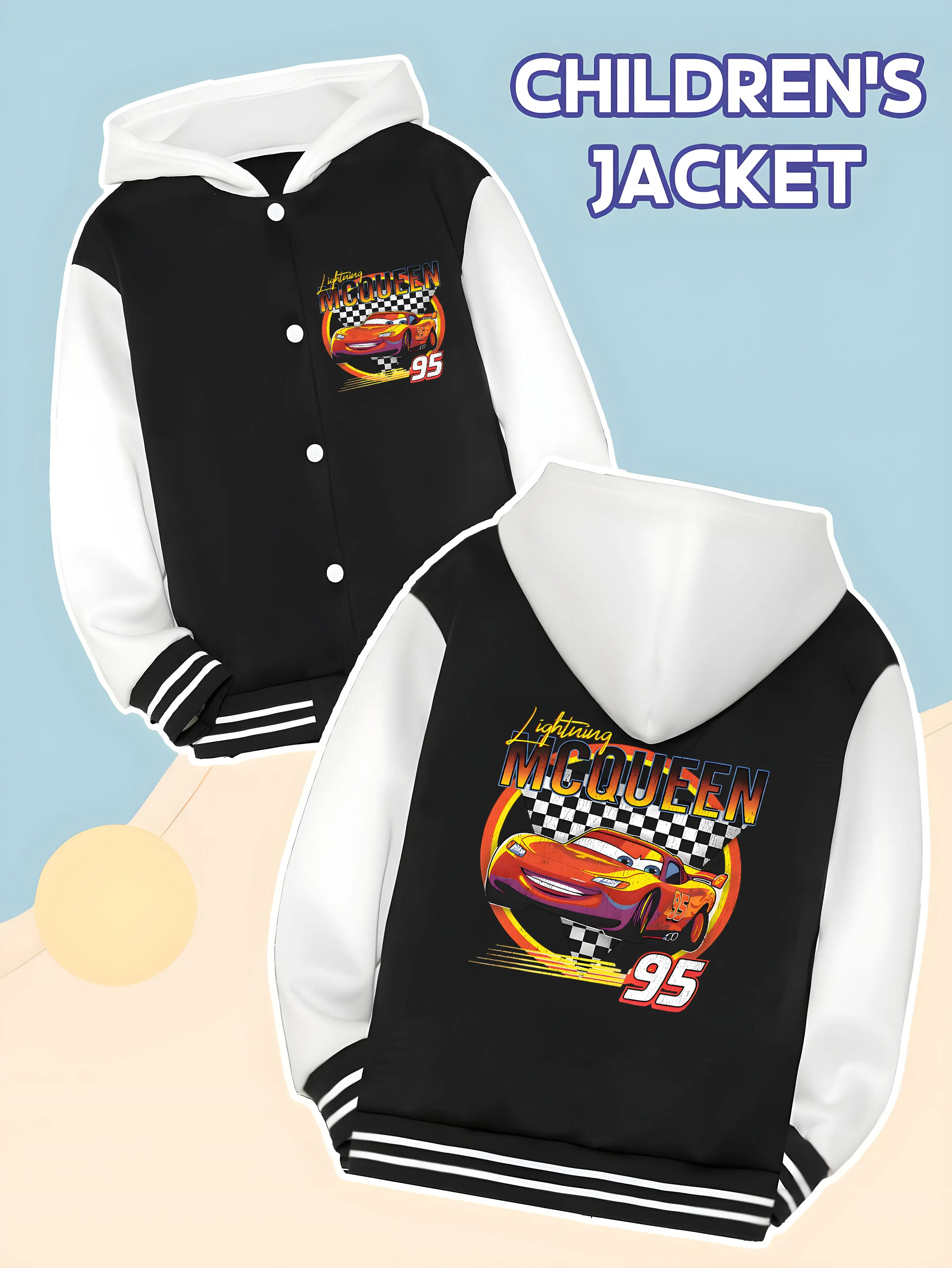 

MINISO Disney's "Cars" McQueen Personalized Children's Baseball Jacket - Lightning McQueen Multi View Print,School Casual Jacket
