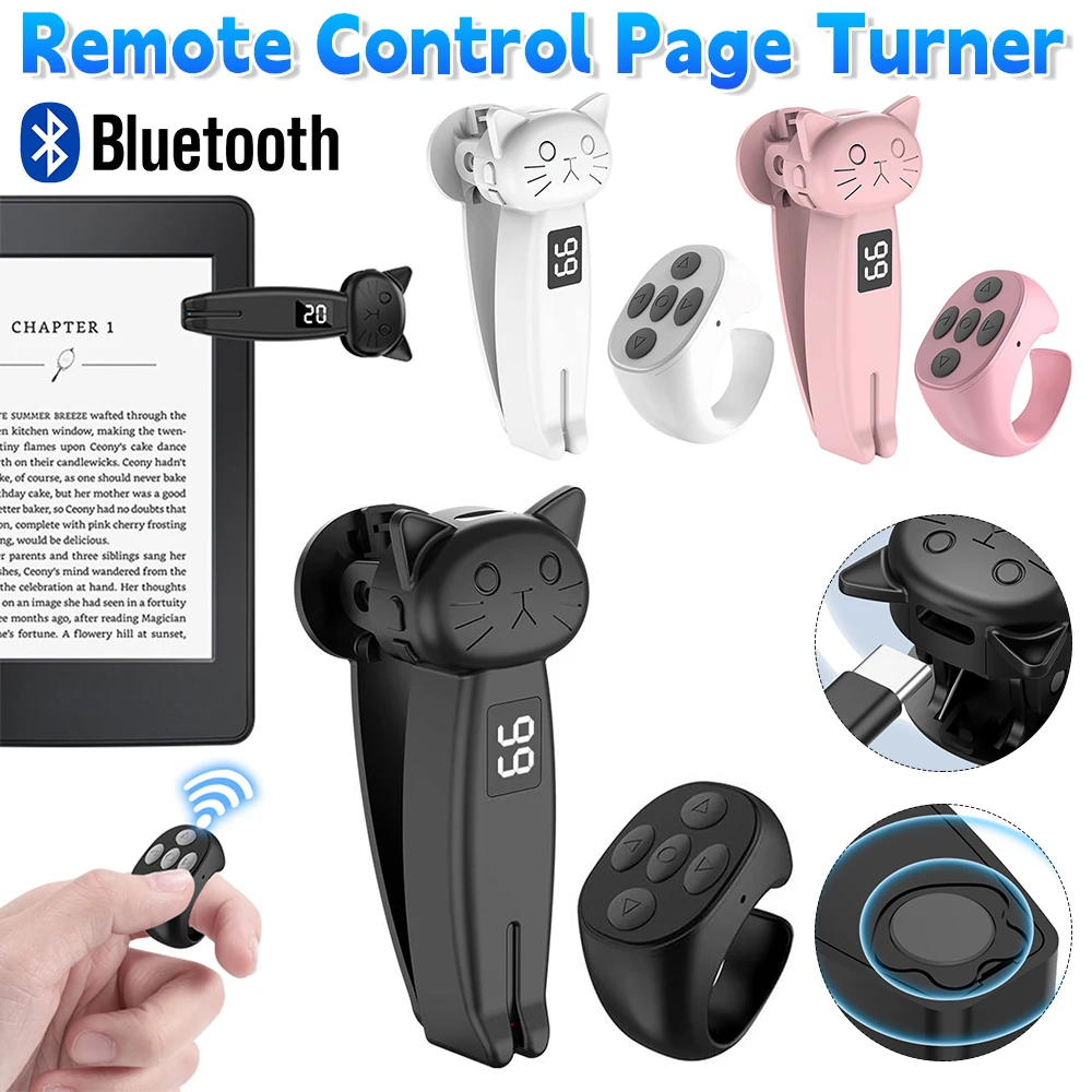 Remote Control Page Turner Bluetooth-Compatible 5.3 Camera Shutter Auto Clicker Phone Screen Tapper Device for Kindle Paperwhite