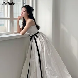 Bafftafe A Line Satin Korea Lady Wedding Dresses Customized Strapless Black Sashes Formal Party Dress For Wedding Bridal Gowns