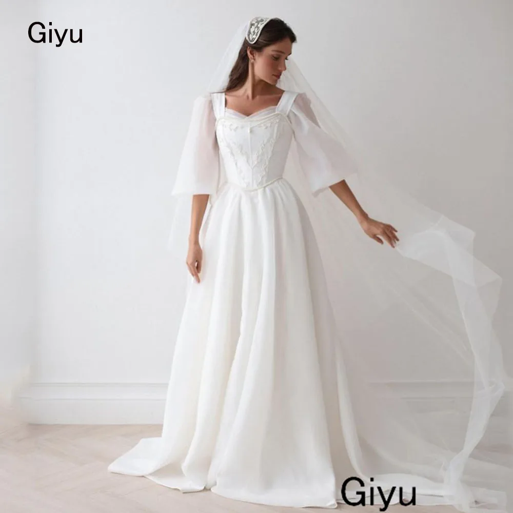 Giyu Modern Style Lace Followers Wedding Dress For Woman A-line V-Neck Floor-length Vestidos Novias Boda Evening Gown Dress