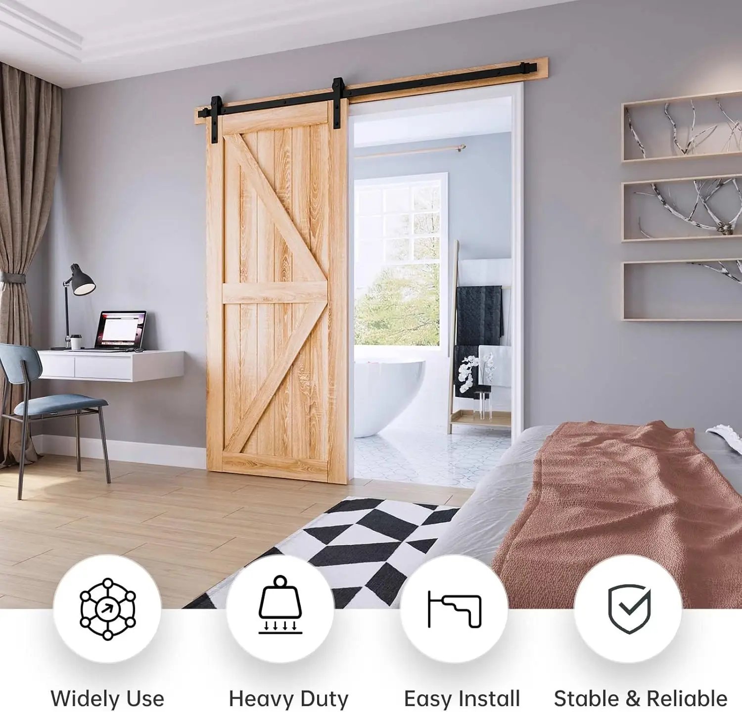 

6 FT Heavy Duty Sliding Barn Door Hardware Track Kit,Basic J Pulley,Slide Smoothly Quietly,Easy Install (6FT Track Kit