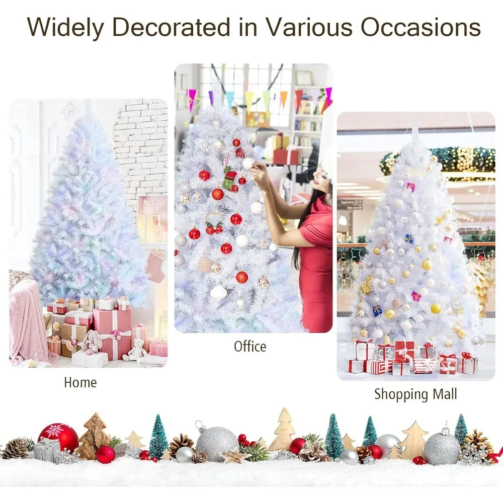 White Artificial Christmas Tree 8ft, Hinged Unlit Full Xmas Pine Tree w/1636 Iridescent Branch Tips & Metal Stand,for Decoration