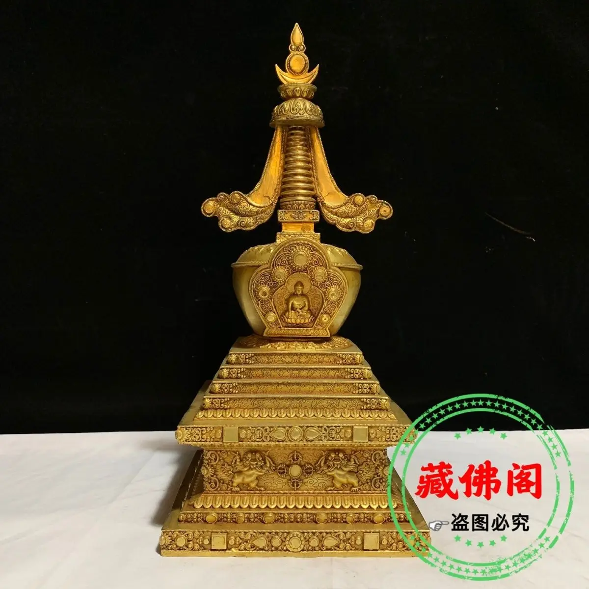 

47 cm square pagoda pure copper precision work Tibetan Bodhi pagoda gilded home decoration