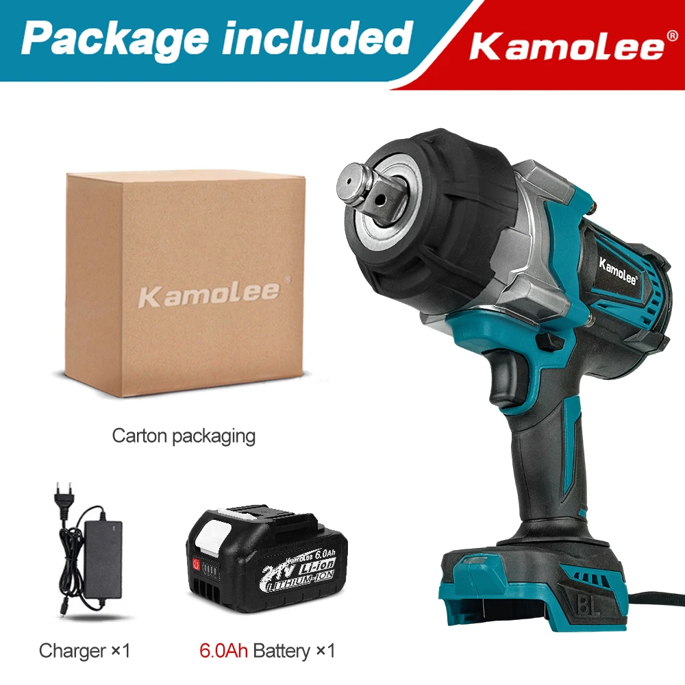 Laag 70%！！Kamolee 4100NM borstelloze slagmoersleutel 3/4 inch elektrisch gereedschap compatibel met 18/21V Kamolee-batterij
