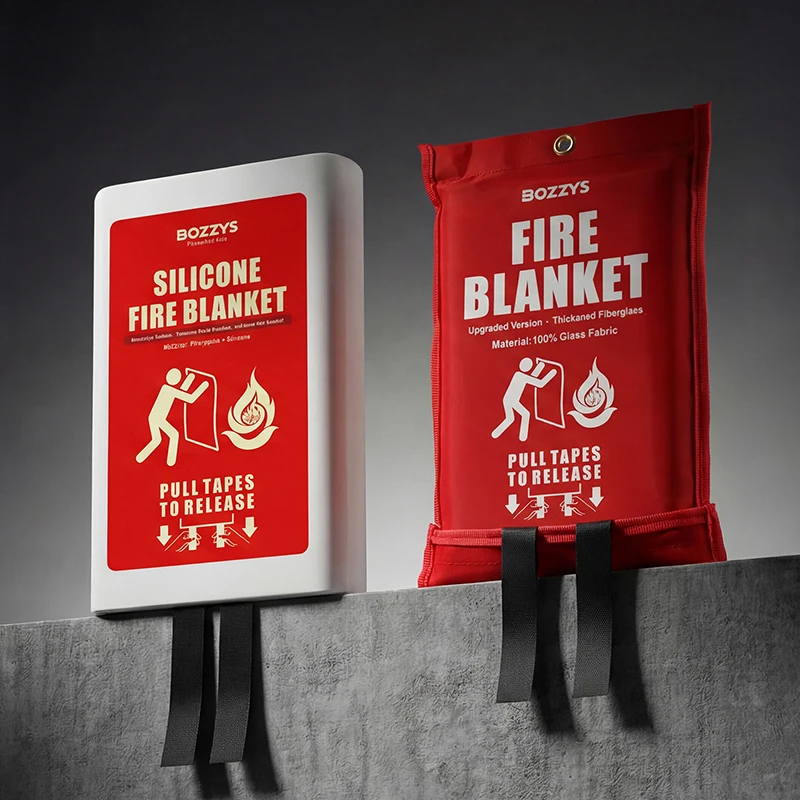 BOZZYS 40in Silicone Fire Blanket High Temp 1000°C Glow Dark Pull Tabs Fire Suppression Blanket for Home Kitchen