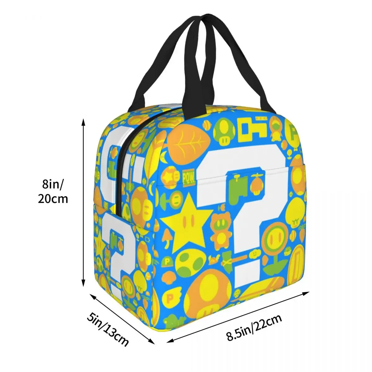 Power Up! Question Block Marios Insulated Lunch Bag Thermal Bag Meal Container Tote Lunch Box Food Bag Office Travel