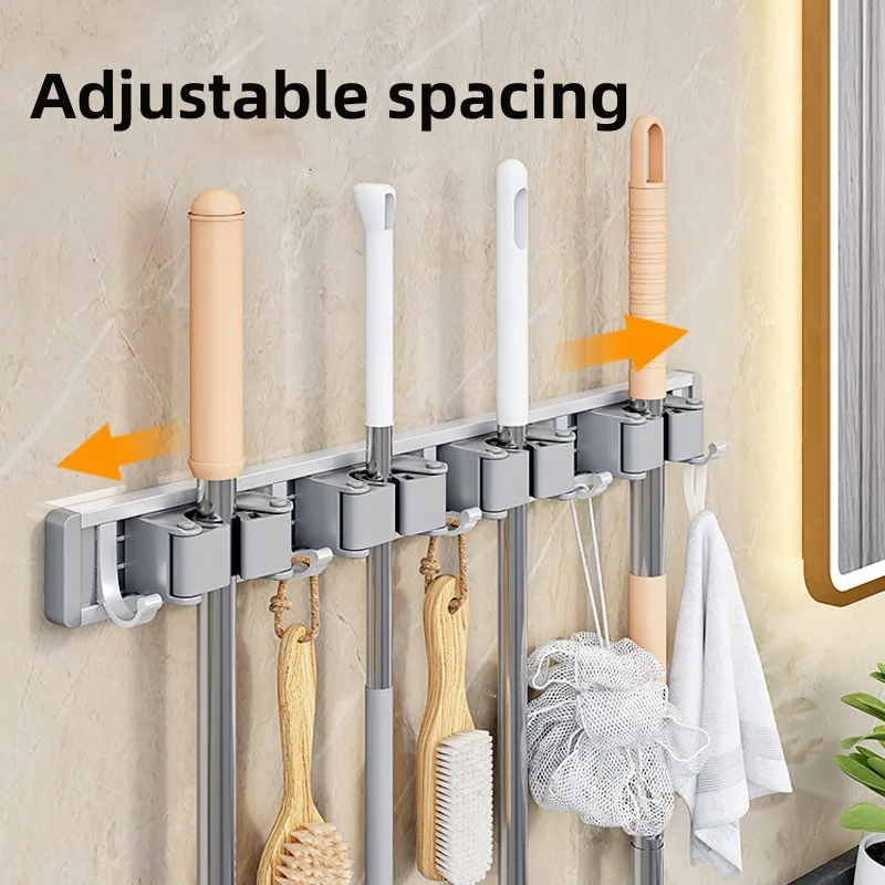 Mop and Broom Organizer Mop Holder Rack Mop Holder Wall Mounted Strong Broom Mop Holder Self With 5 Hooks Organizers Hang Broom image 3