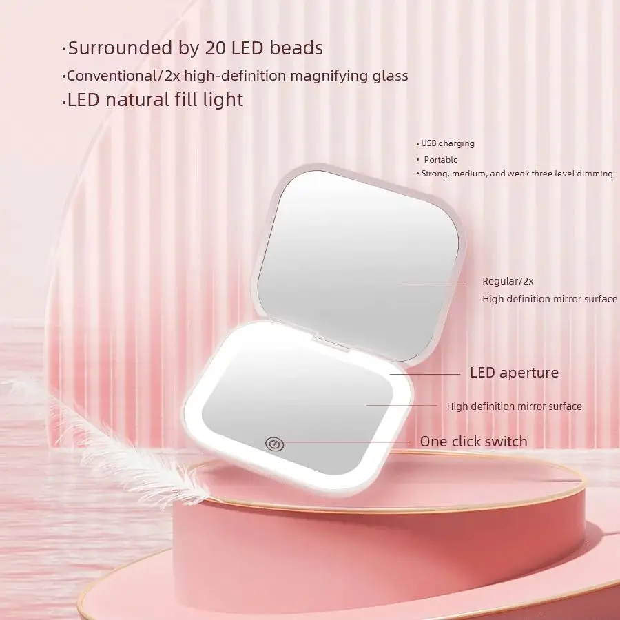 

Double-Sided HD LED Pocket Mirror,Foldable Travel Makeup Essential