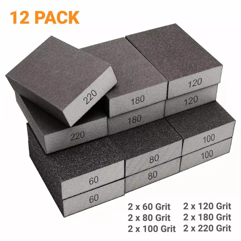 12pcs-set 16sets-carton Aluminum Oxide Dry/Wet Sand Paper 60-220 Grit Hand Sanding Sponge Block for Polishing 125mm Size