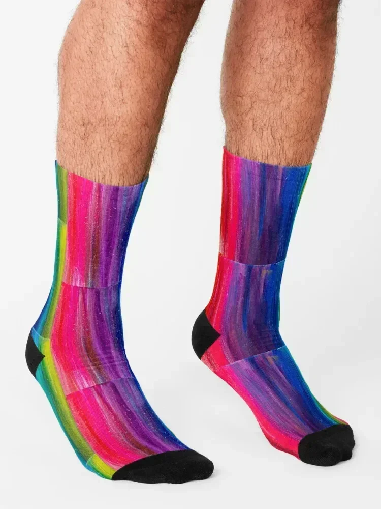 Rainbow Paint Streaks Socks Rugby floor moving stockings fashionable Designer Man Socks Women's