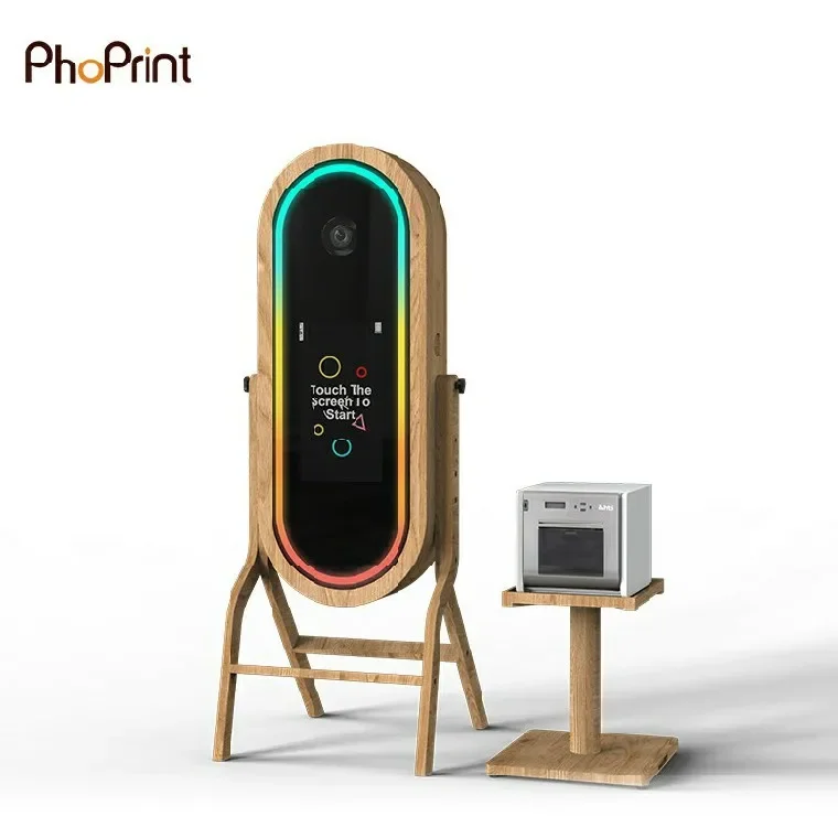 Portable Touch Screen Photo Booth Wooden Retro Dlsr Selfie Magic Mirror Photo Booth