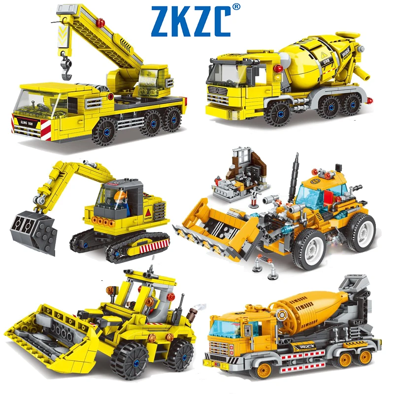 City MOC Building Engineering Series Building Block DIY Deformable Excavator Crane Forklift Brick Children Assembly Toys Gifts