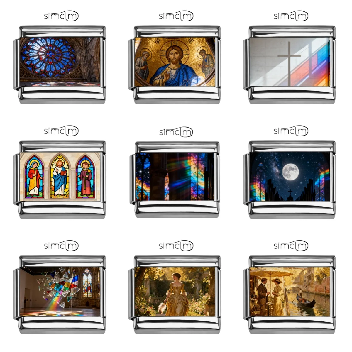 Abalorio de vitral de Jesús con cruz religiosa de acero inoxidable, eslabones italianos, estilo veneciano, apto para pulsera de 9mm, joyería Diy
