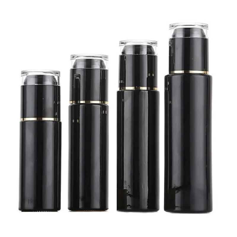 20/30/40/50/60/80/100/120ml Glass Perfume Spray Bottle Bright Black Emulsion Cream Container Lotion Pump Bottle Acrylic Lid10pcs