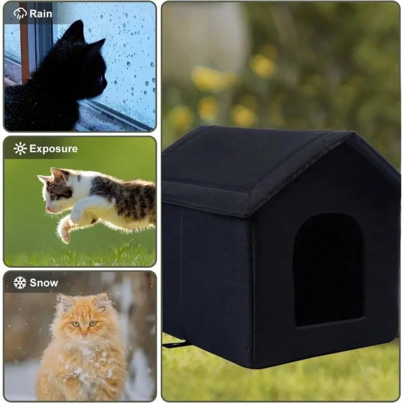 Outdoor Cat House For  Cats Shelter With Weatherproof Roof Medium Black New view 5
