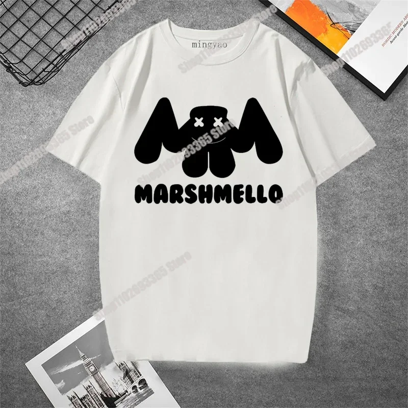 2023 DJ Marshmello T-shirt Men\'s and Women\'s Short Sleeve Marshmello Face Keep It Mello Print Harajuku  Top