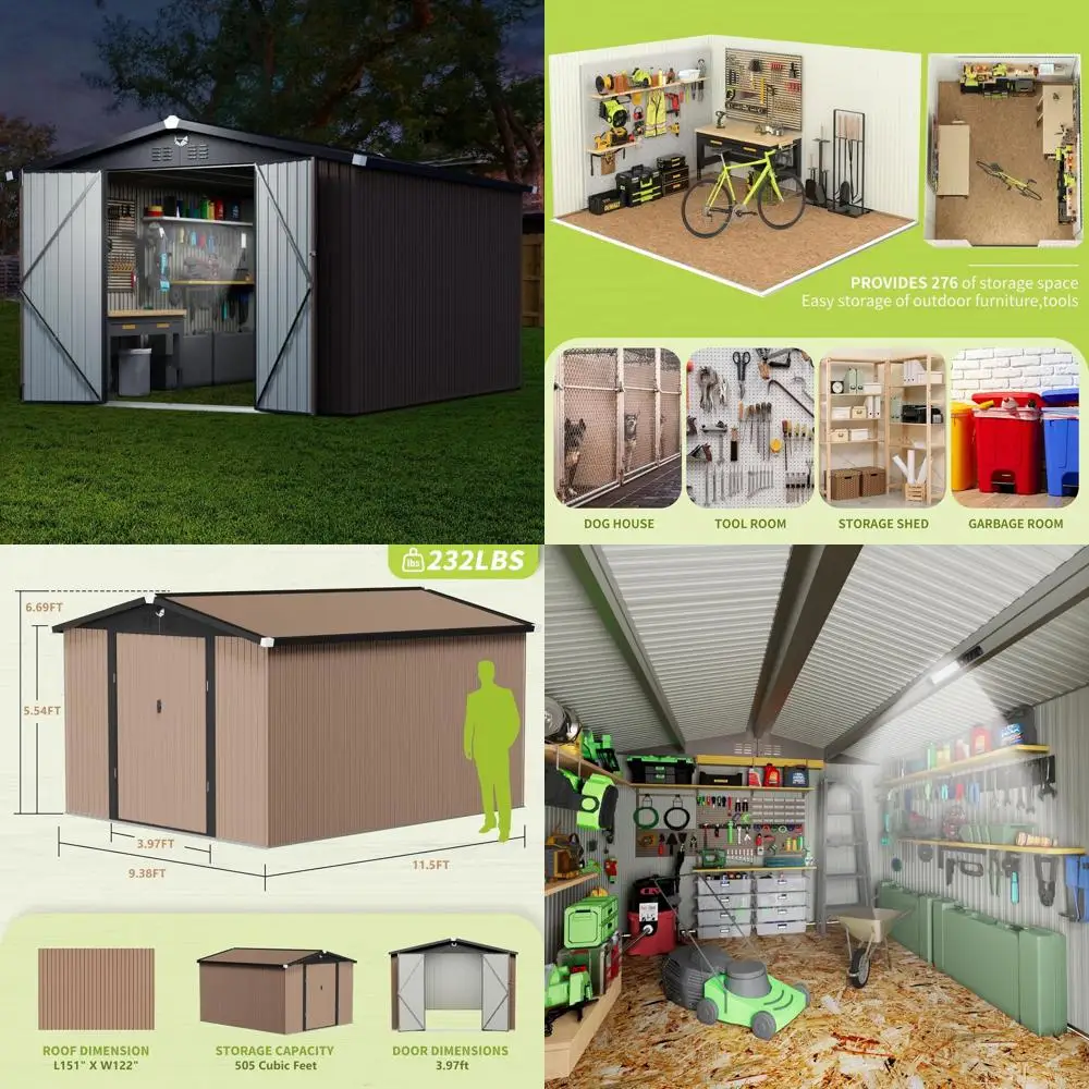 

Водонепроницаемый навес для хранения на открытом воздухе длиной 10x12 футов с запирающейся дверью для больших дворов