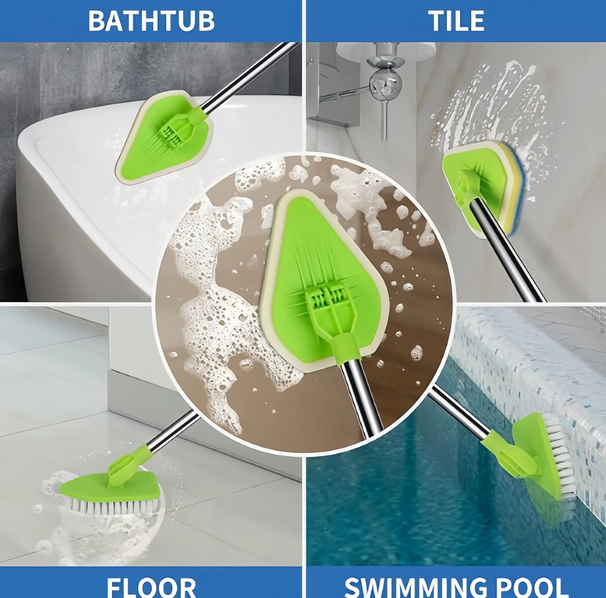 

Щетка для чистки с длинной ручкой 2 в 1, съемная губчатая щетка для ванной, туалета, кухни, плитки, легкий инструмент для уборки