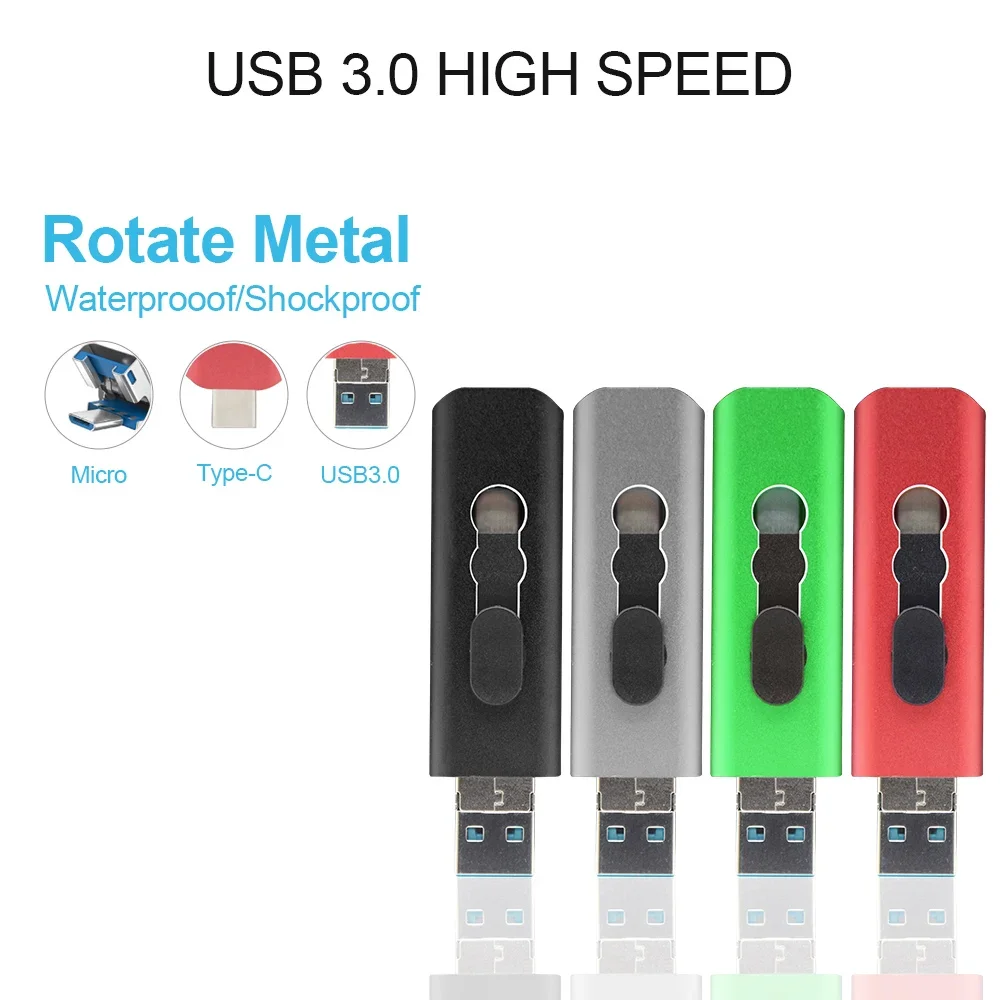 3 IN 1 Type-C  Cle USB Flash Drive 32 GB Pen Drive 128GB 64GB 32GB 16GB 8GB 4GB Pendrive Memoria USB 3.0 Flash Disk Custom Logo