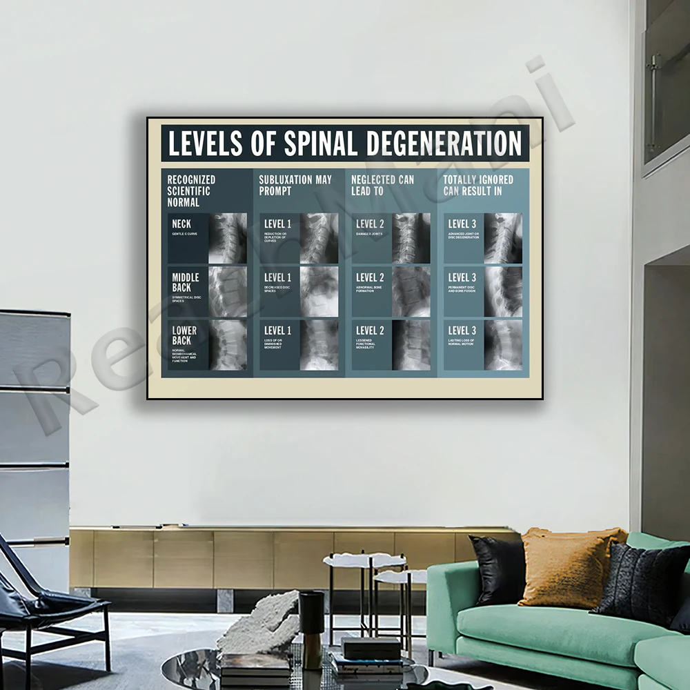 

Spinal degeneration poster, spinal subluxation, spinal injury levels, chiropractor gift, chiropractic treatment poster