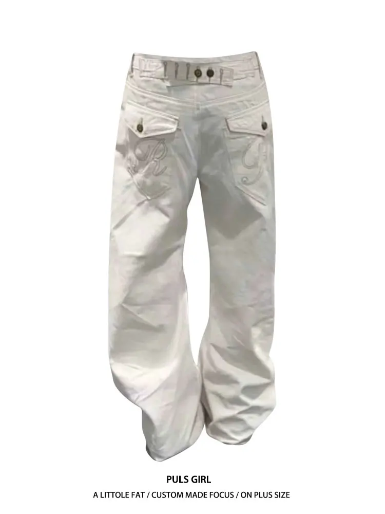 

Loose Women's Wide Leg Jeans High Waist Button Detail Washed Paris Buckle Design Casual High Waist Loose Fit Floor Length