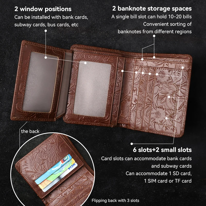 Portafoglio da uomo in vera pelle con blocco RFID Portafogli tri-fold Porta carte di credito vintage corto fatto a mano con porta carte di credito