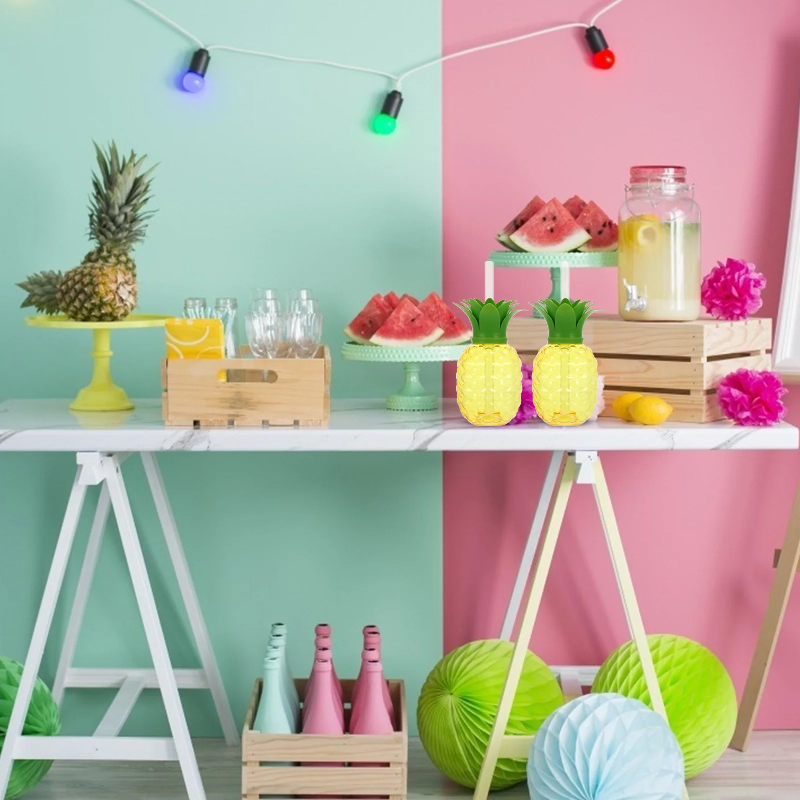 

4pcs Plastic Home Decoration Decoration Beach Party Supplies Hawaiian Style Drinking Cups Cups With Straws Party Favors