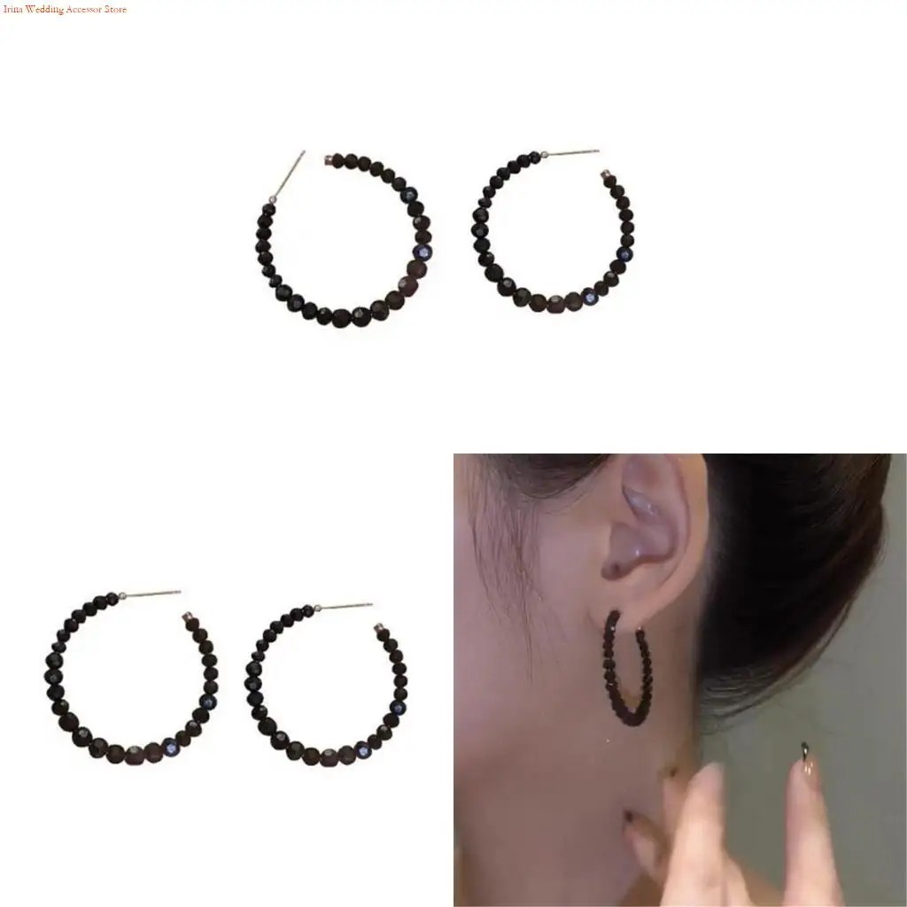 G92D Stylish Black Earrings Crystal Beads Earrings Vintage Aesthetic Earrings Suitable for Matching Unique and Elegant Look