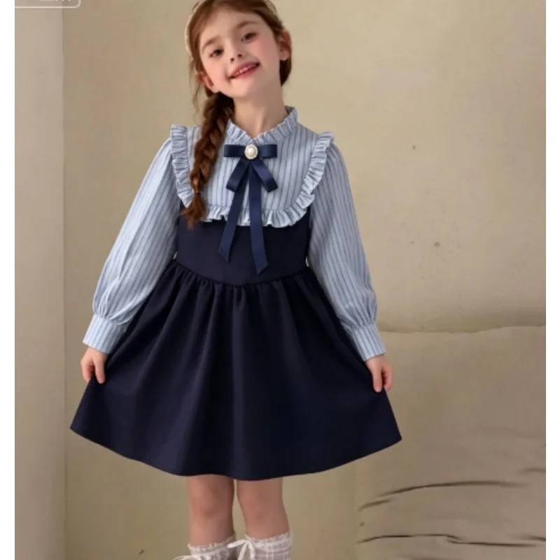 Girls' College Style Dress 2026 Spring and Autumn New Collection Spring and Autumn Splicing Shirt Dress Cute