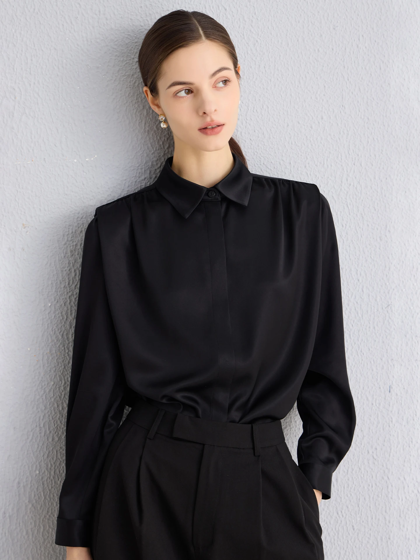 

Ele Bla Long Sve Acetate Satin Women's irt Design Sensation Luxury Faion Spring Collection Casual Comfortable
