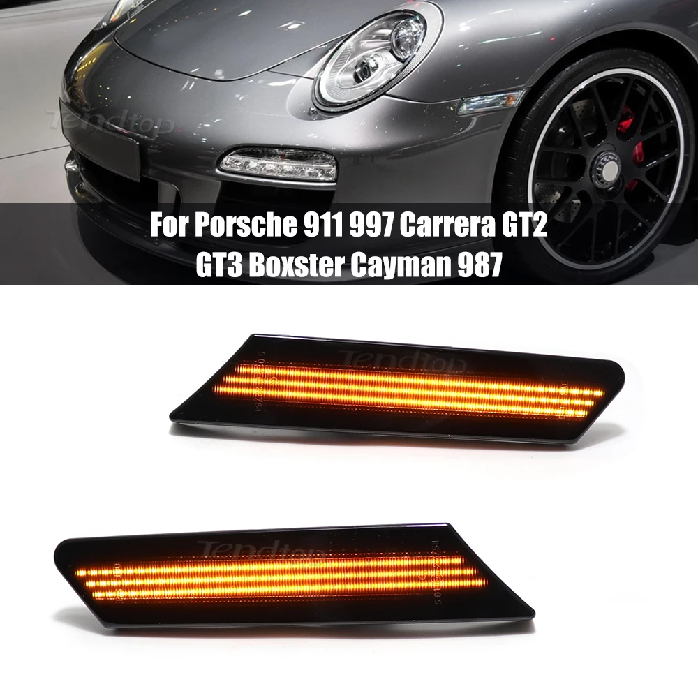 Sequential Flashing LED Turn Signal Side Marker Light For Porsche 987 Cayman Boxster 911 997 Carrera Turbo GT3 GT2